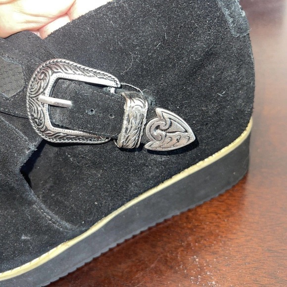 Silent D Anthropologie Cowboy Buckle Bootie Black Suede Boots 37 Platform US 6.5 - Picture 6 of 16